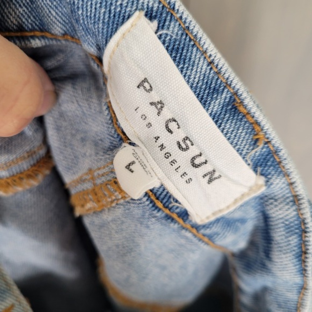 PacSun Denim Overall Dress Women L Light Wash Blue Button Front Pinafore Mini - Picture 7 of 10